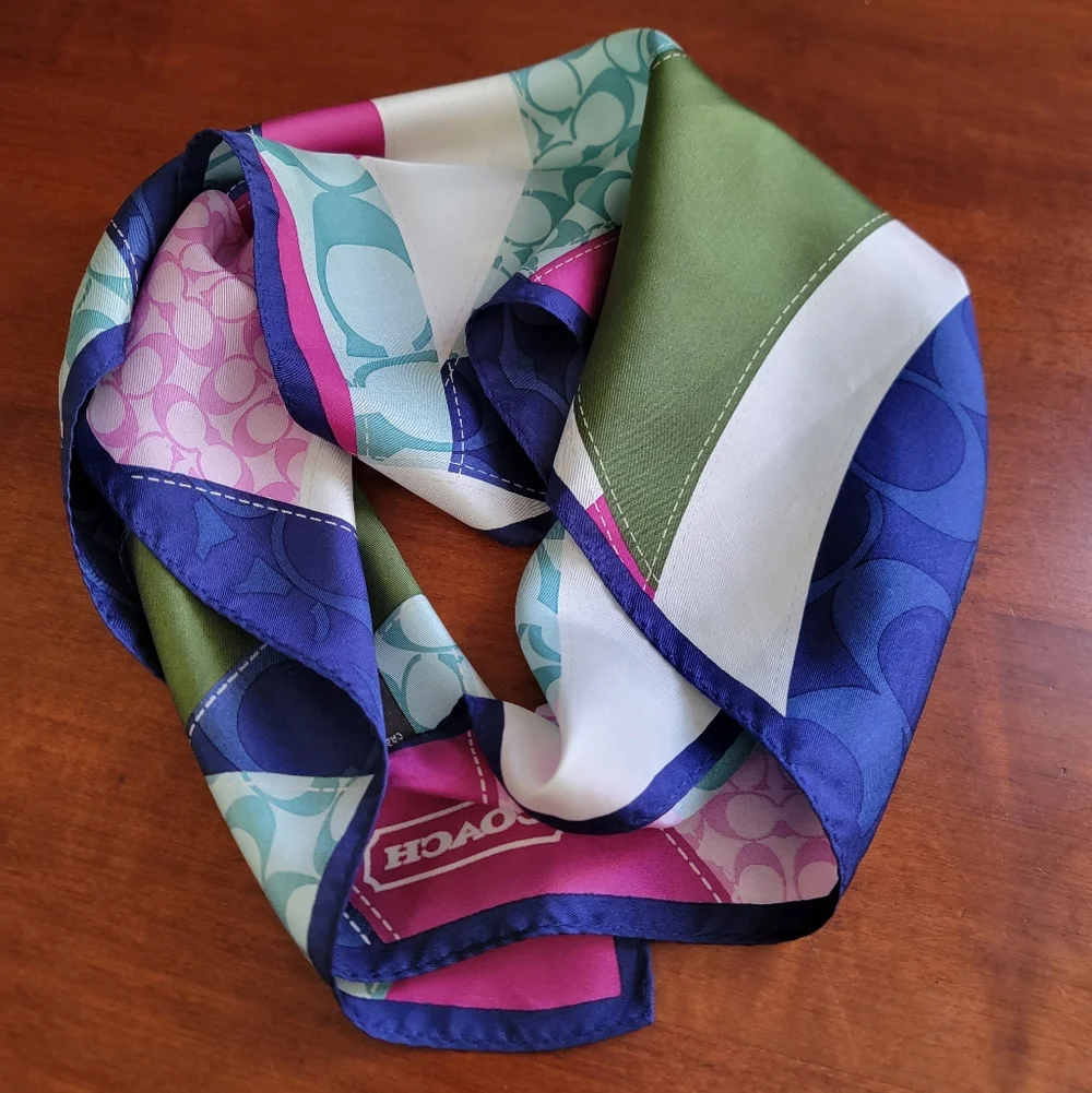 Coach Multicolor Geometric Print 100% Silk Scarf Y2K - Picture 5 of 9